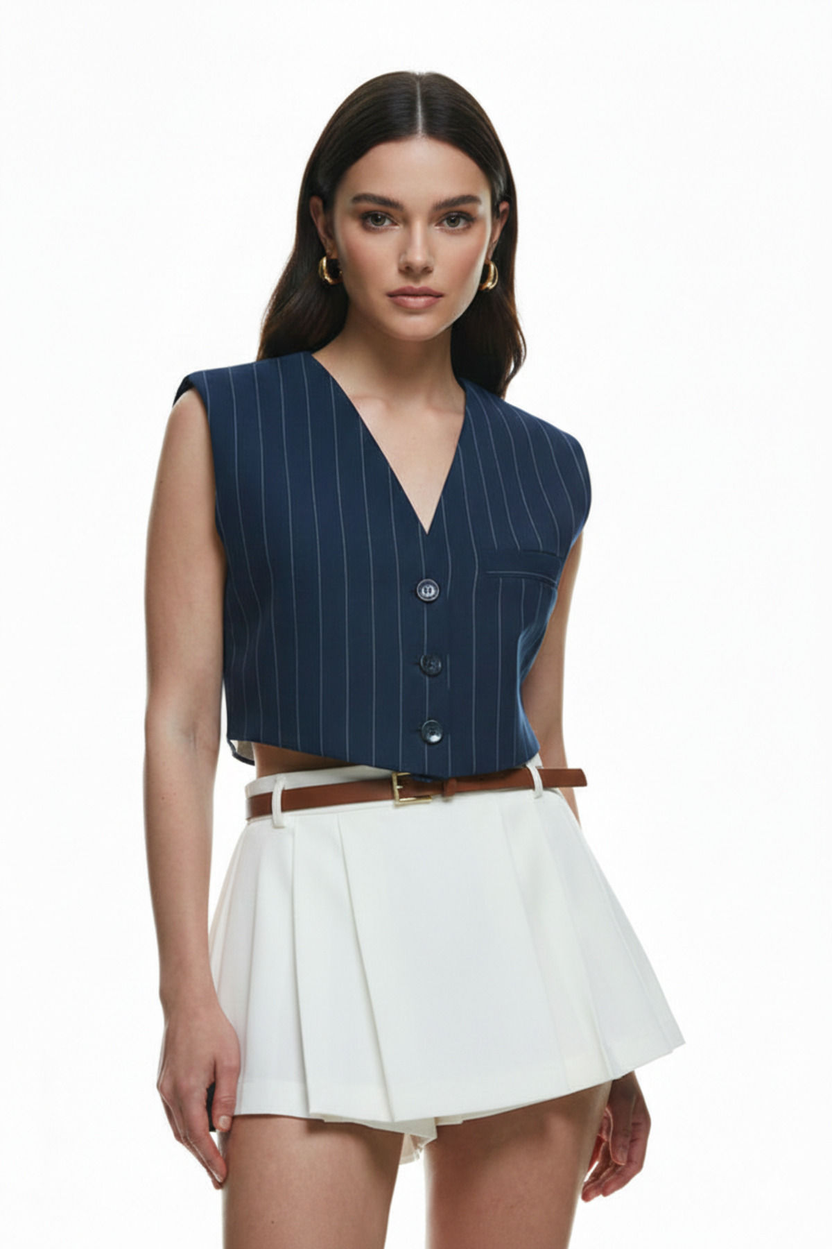 Quzu Çizgi Detaylı Yelek Ceket