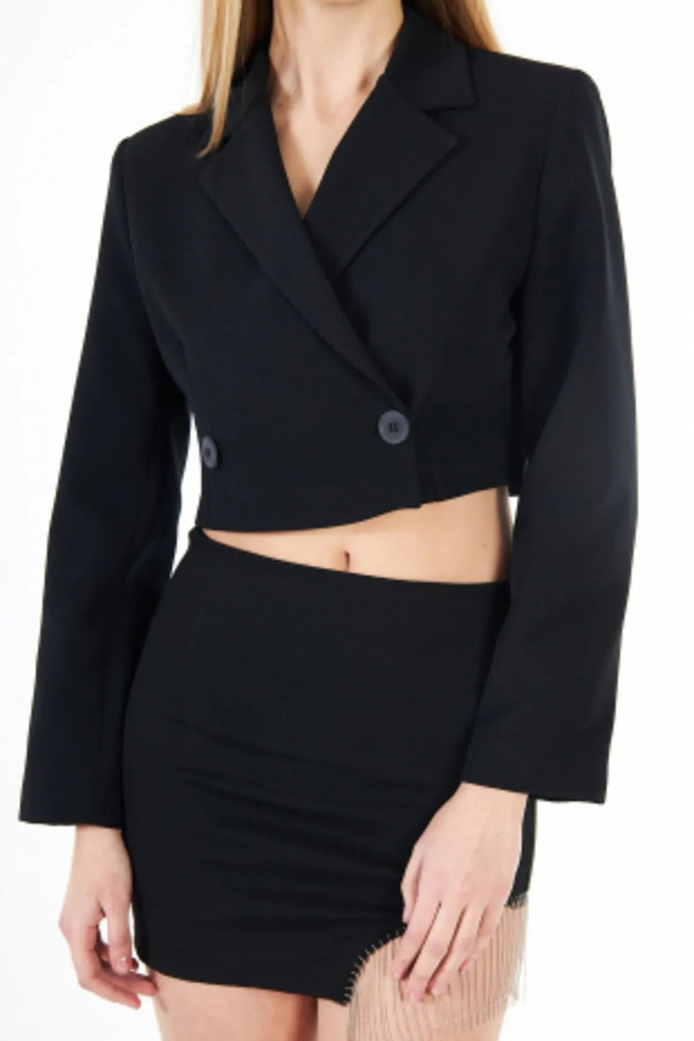 Küçük resim: Kadın Kruvaze Crop Blazer Ceket