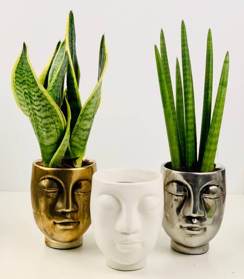 Three Face Silhouette ceramic planters in black, white and gold colour. Click on the image to shop from the Etsy Maker. 