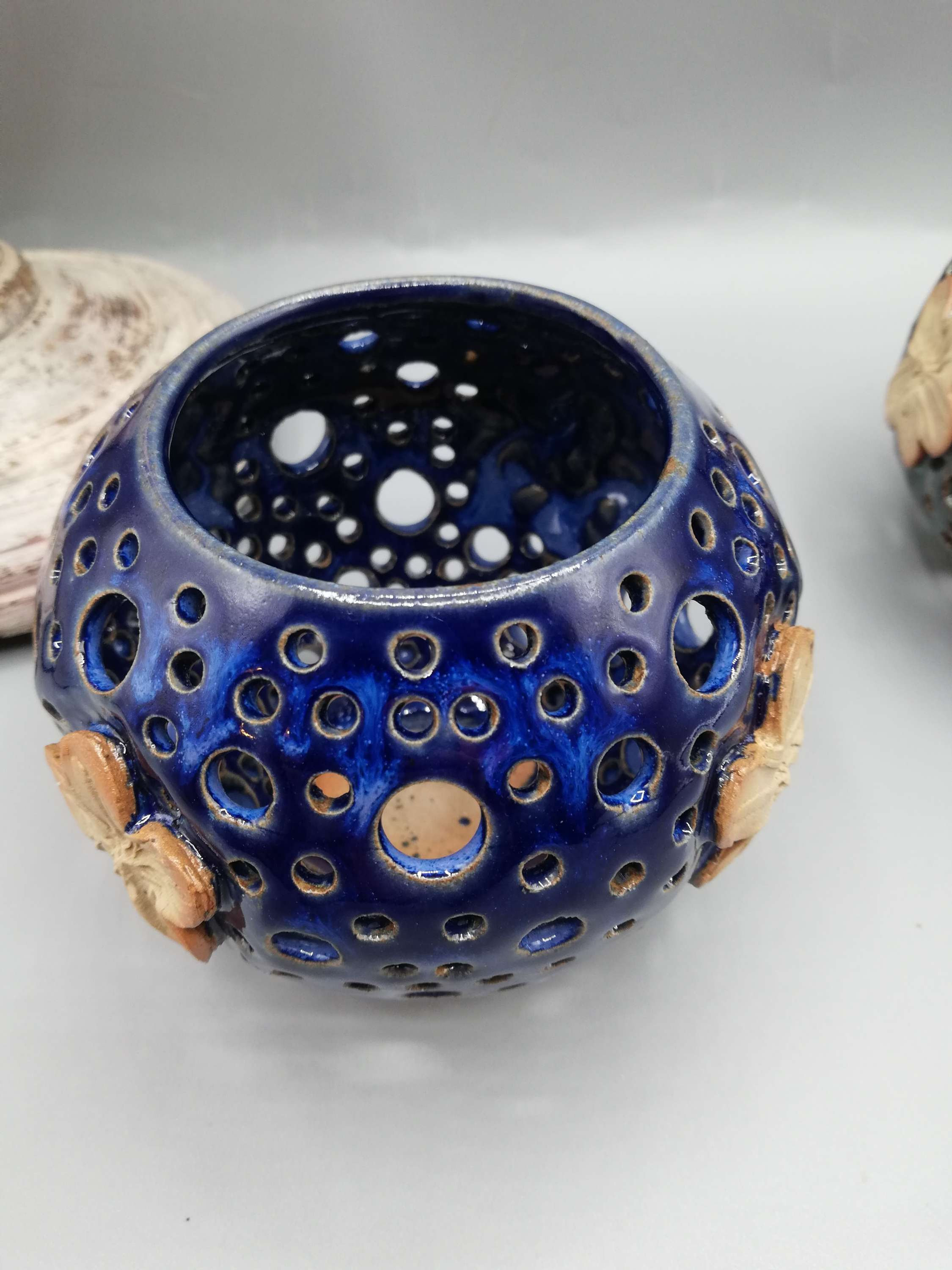 Photophore bleu indien fleurs de Sakura