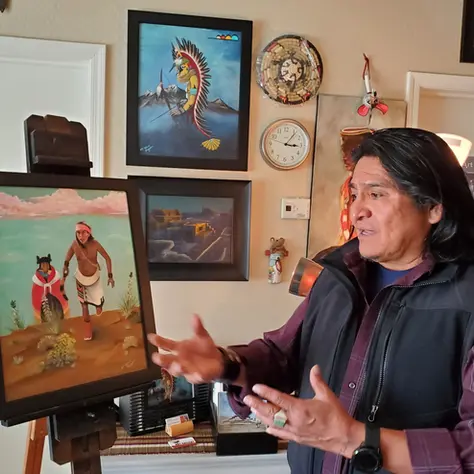     Hopi artist and U.S. Army veteran Filmer “Fil” Kewanyama in his  Prescott studio. Photo courtesy of Flagstaff Business News.