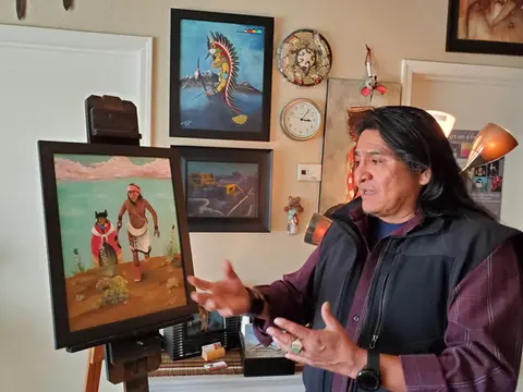 Hopi artist and U.S. Army veteran Filmer “Fil” Kewanyama in his Prescott studio. Photo courtesy of Flagstaff Business News.