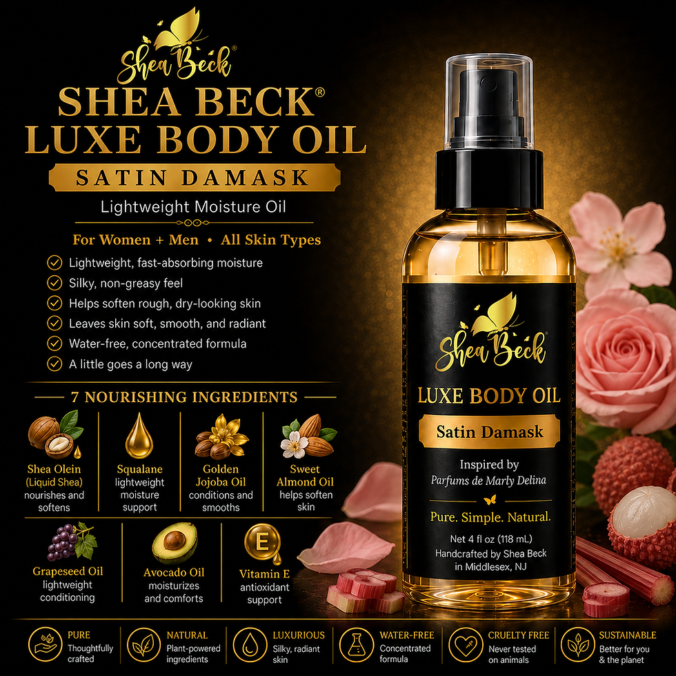 Satin Damask body oil scent profile with lychee, rose, rhubarb, vanilla, musk and soft woody notes