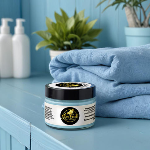 Jar of whipped Fresh Linen Scented Shea Beck Body Butter with a clean, refreshing fragrance, perfect for hydrating and soften