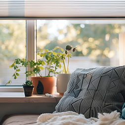 Half covered blinds on a window