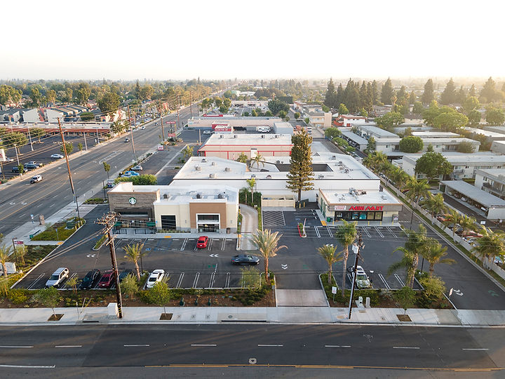 Aerial view of Santa Ana Retail Center with parking lot.
