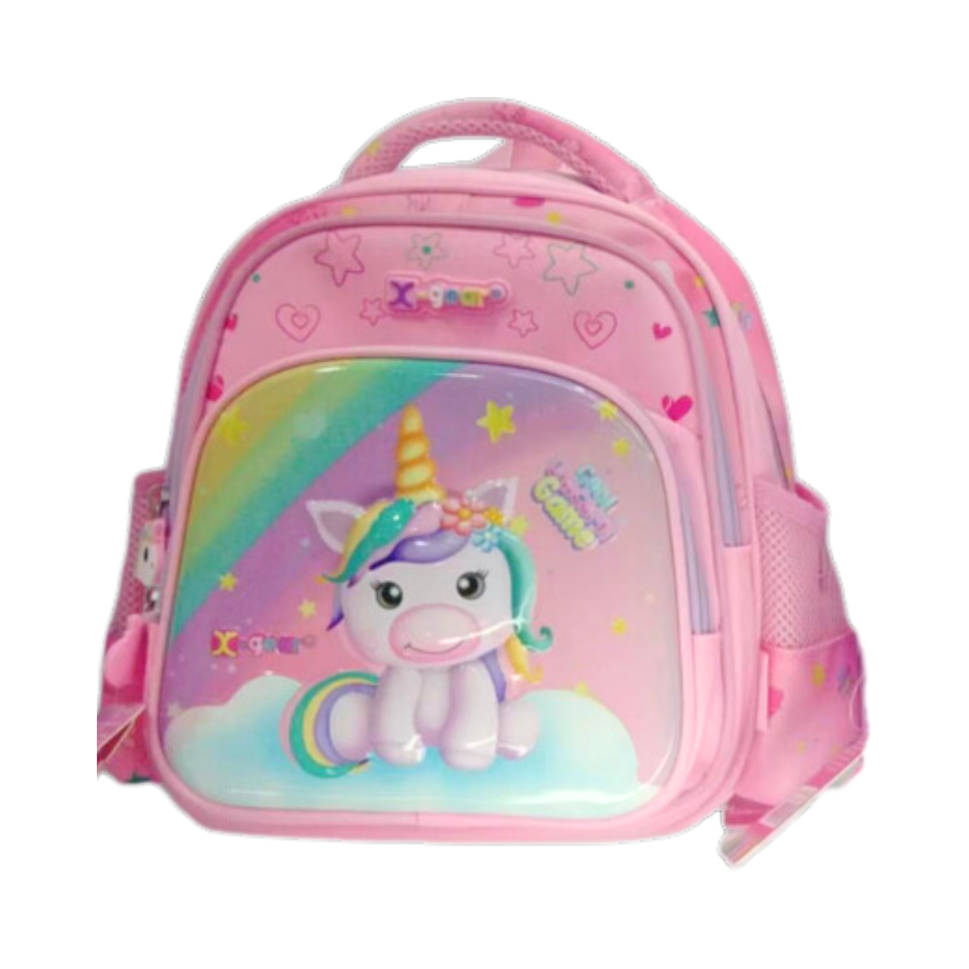 MOCHILA INFANTIL FOFA DE UNICÓRNIO/ 5 BOLSOS - ESTAMPA 3D E PUXADOR EMBORRACHADO