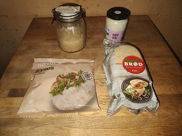 Homemade Sauerkraut and Tzatziki for Pita Gyros.