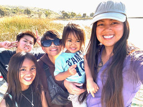 Mom with her four kids at the lake