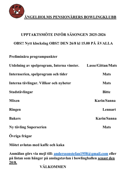Upptaktsmöte Åvalla 26/8