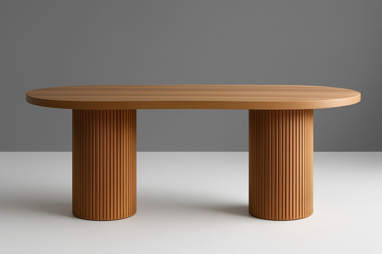 Modern Fluted Ayaklı Oval Ahşap Masa