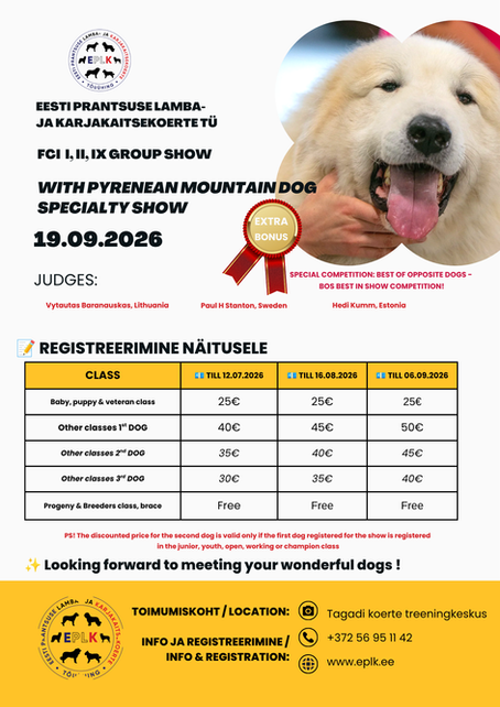 FCI I, II & IX GROUP SHOW with Pyrenean Mountain Dog Specialty 19.09.2026