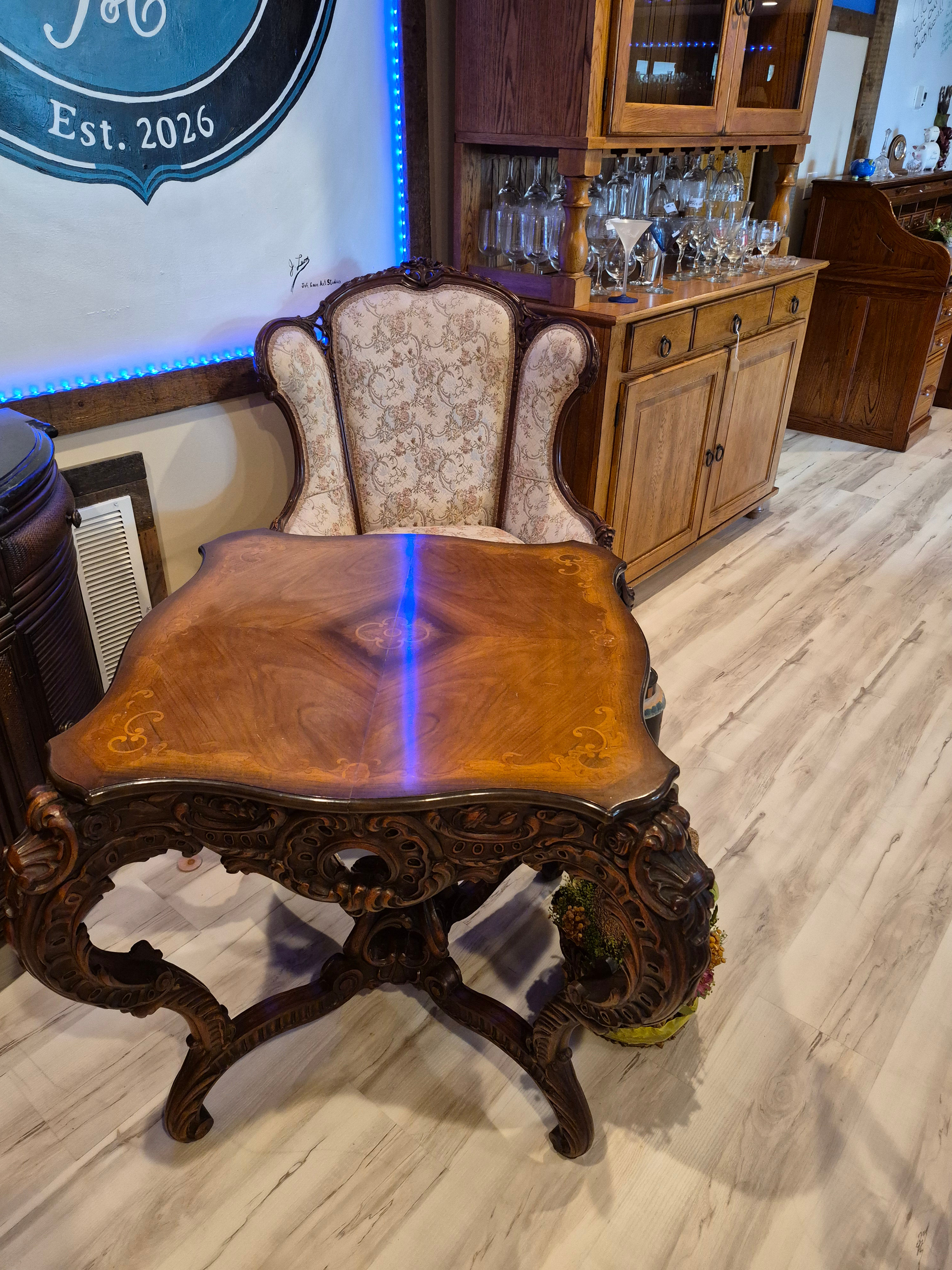 Vintage Hand Carved Table and Chair