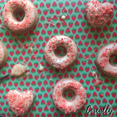 Strawberry baked donuts with Fruity Lucky Charms