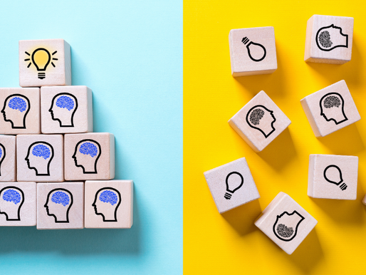 Organized blocks on the left and messy/unorganized/chaotic blocks on the right