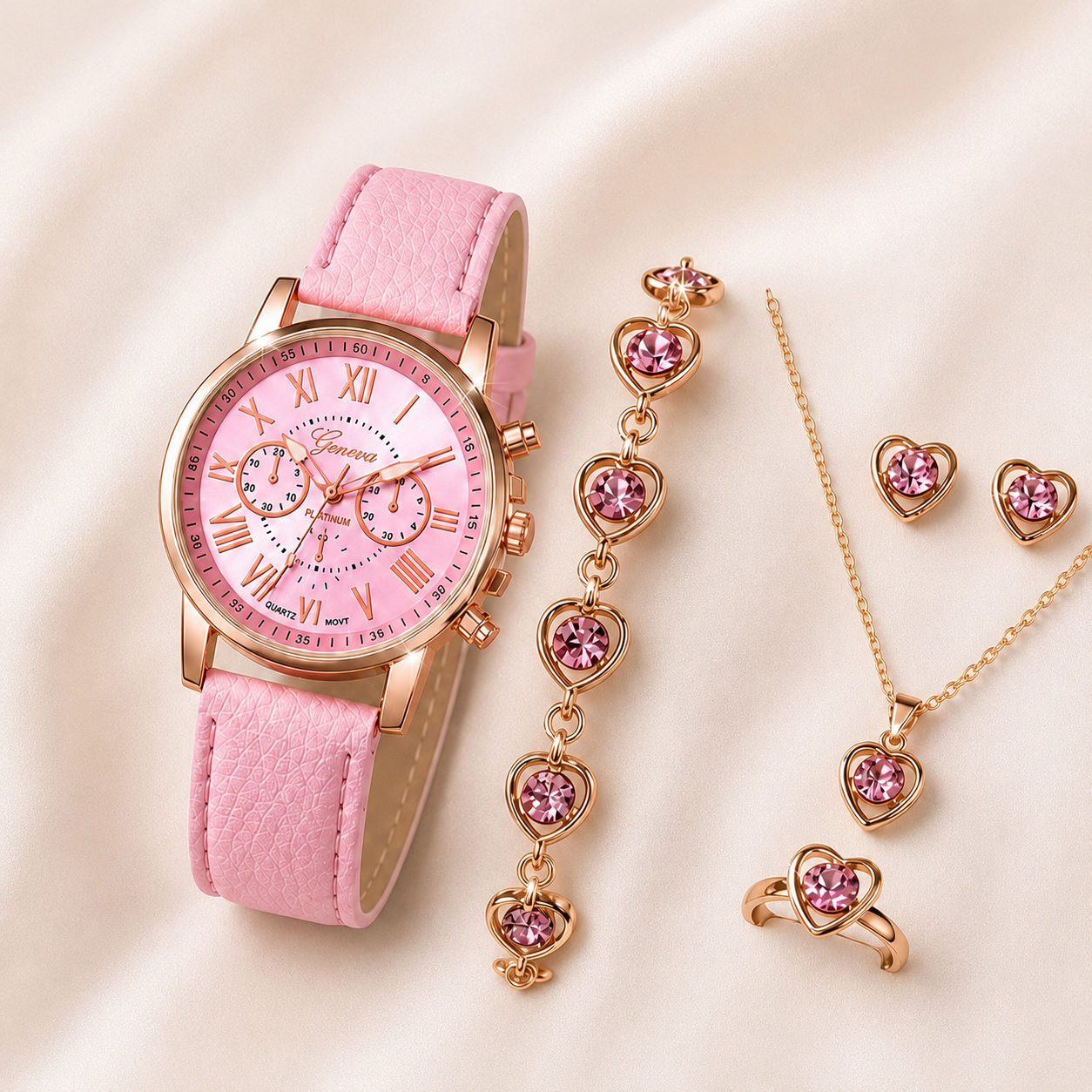 Kit Relógio Feminino com Pulseiras – 6 Peças Elegantes com Strass