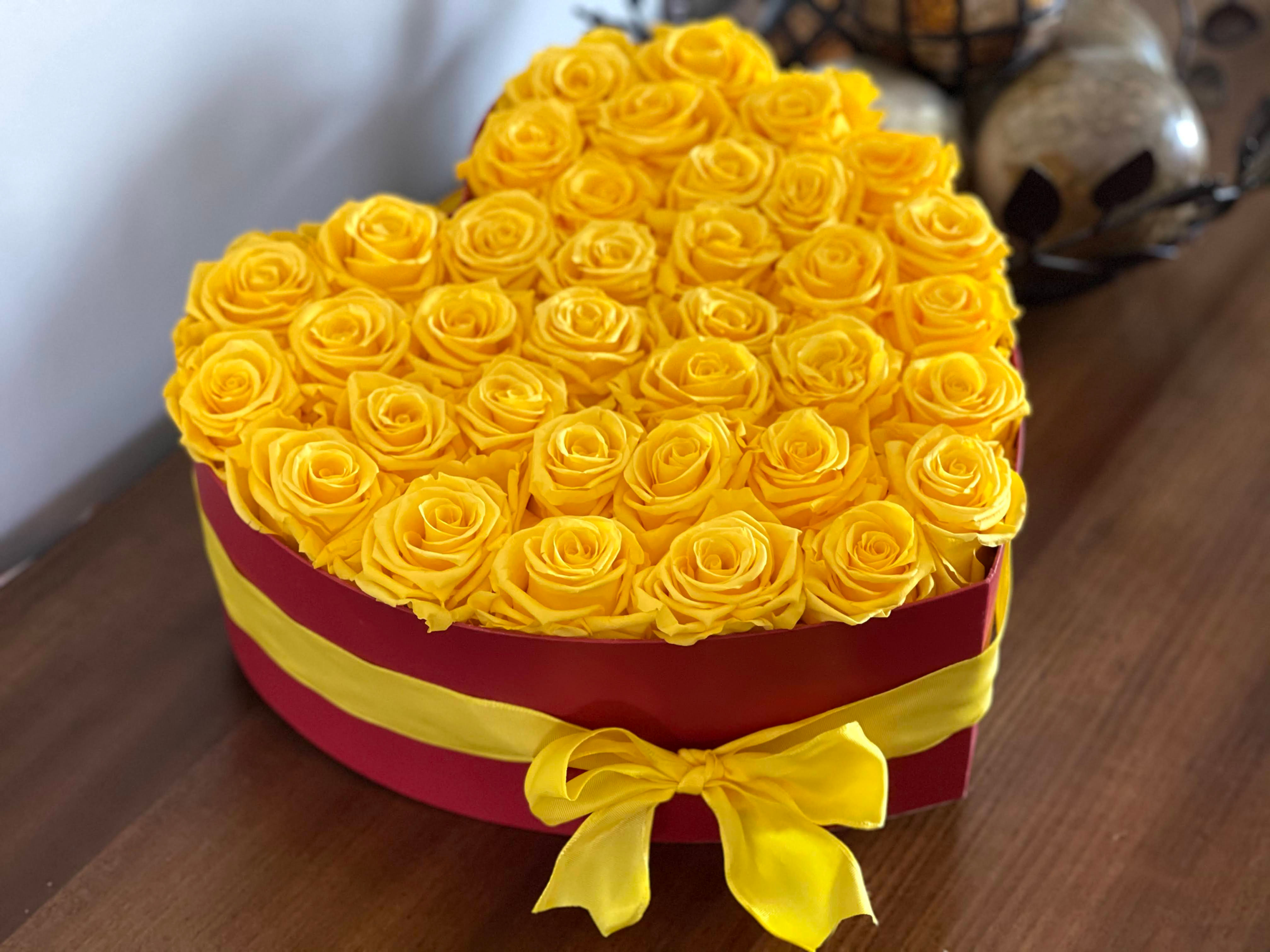 Yellow Heart Preserved Rose Box