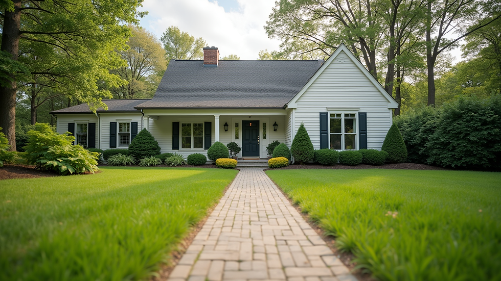 Eye-level view of a well-maintained house exterior with fresh landscaping