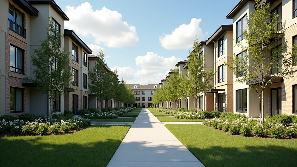 Wide angle view of a new residential community park in Houston