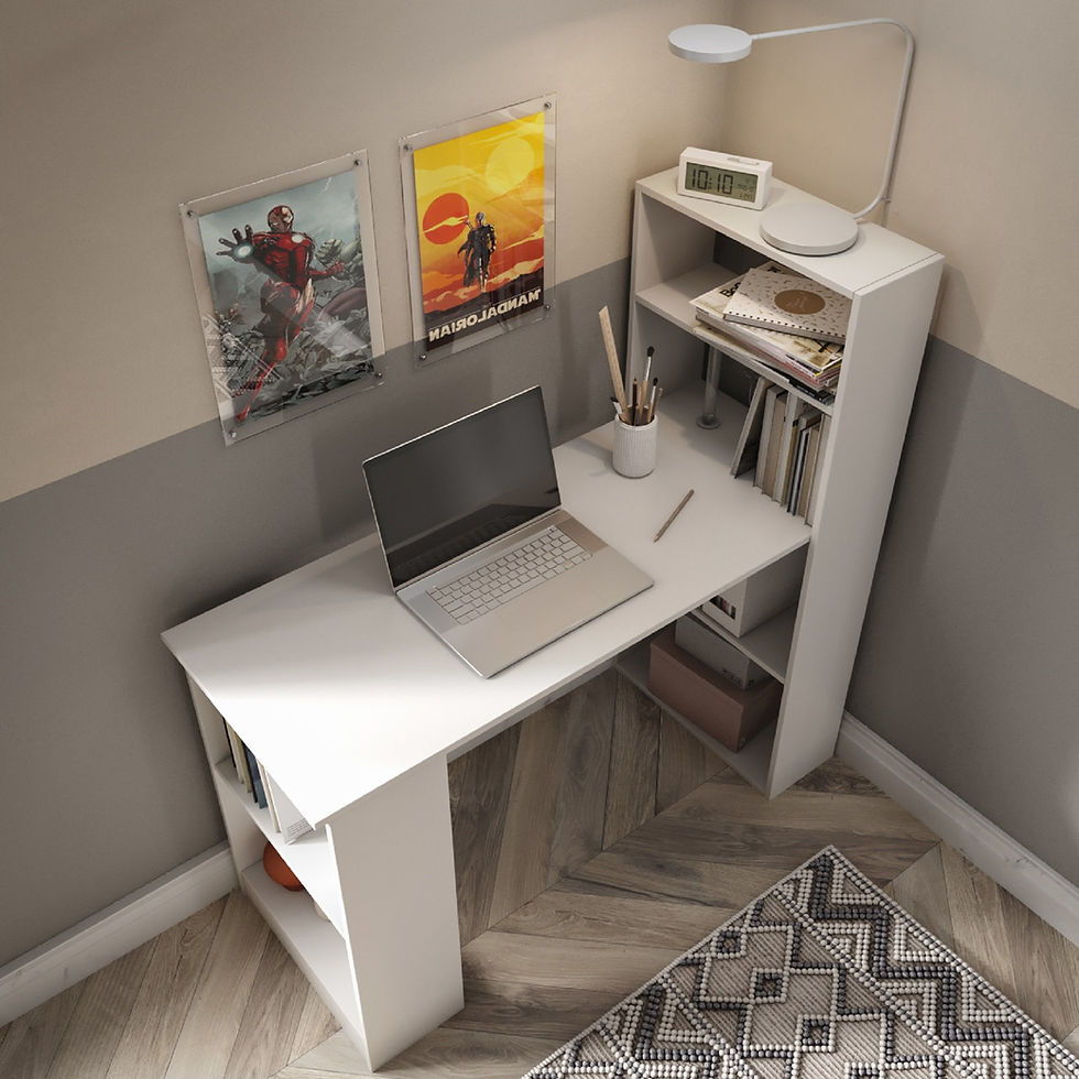 Miniatura: Escritorio de computadora blanco con estantería y libreros