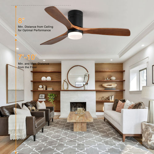 Miniature : Ventilateur de plafond avec lumières, 3 pales en bois sculpté et télécommande
