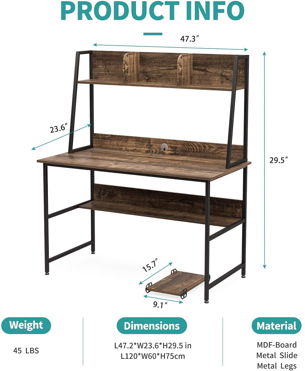 Miniatura: Escritorio de computadora con estantes para dormitorio, oficina, escritorio (47 pulgadas)