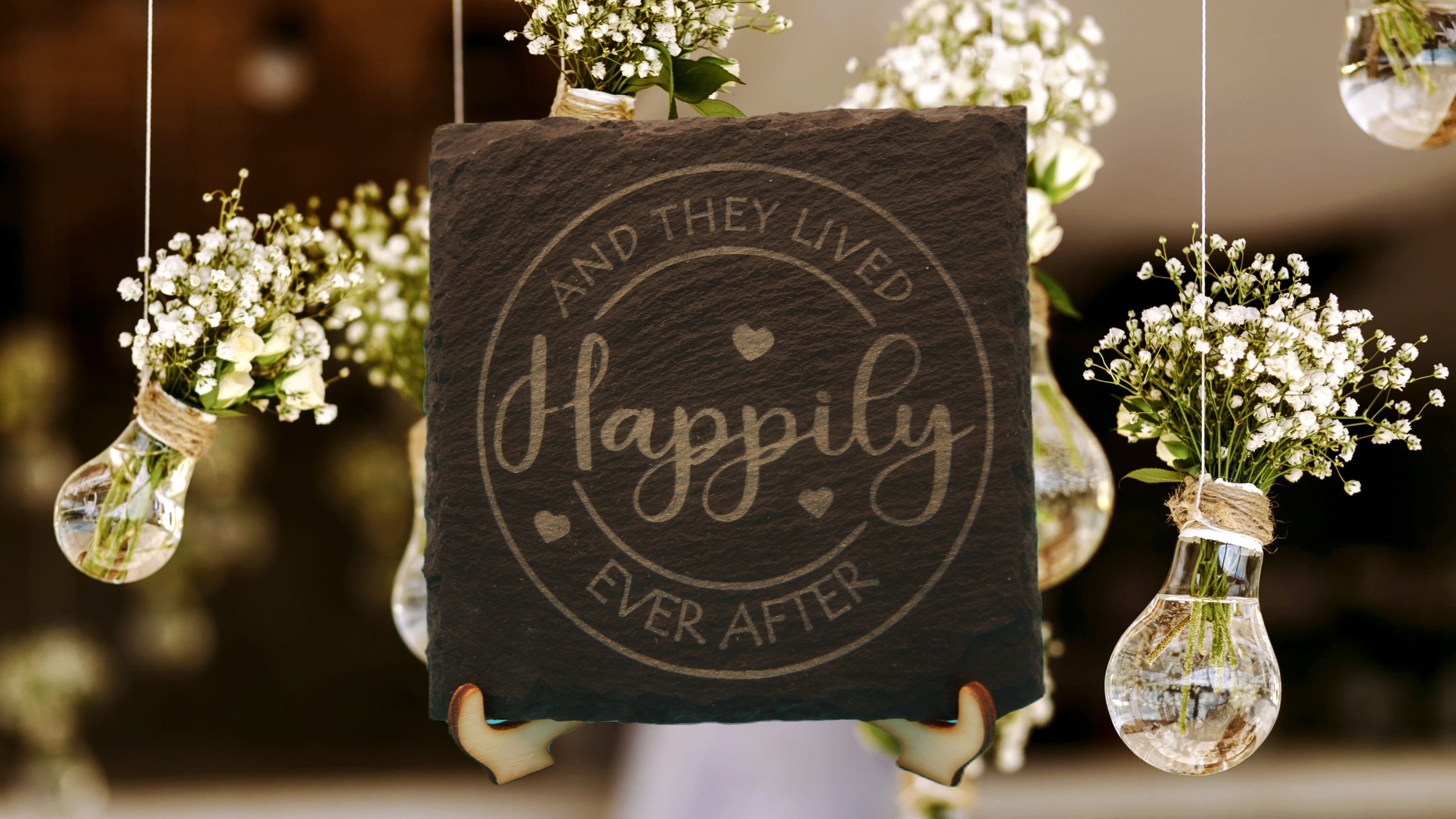 Slate Wedding Coaster - And They Lived Happily Ever After
