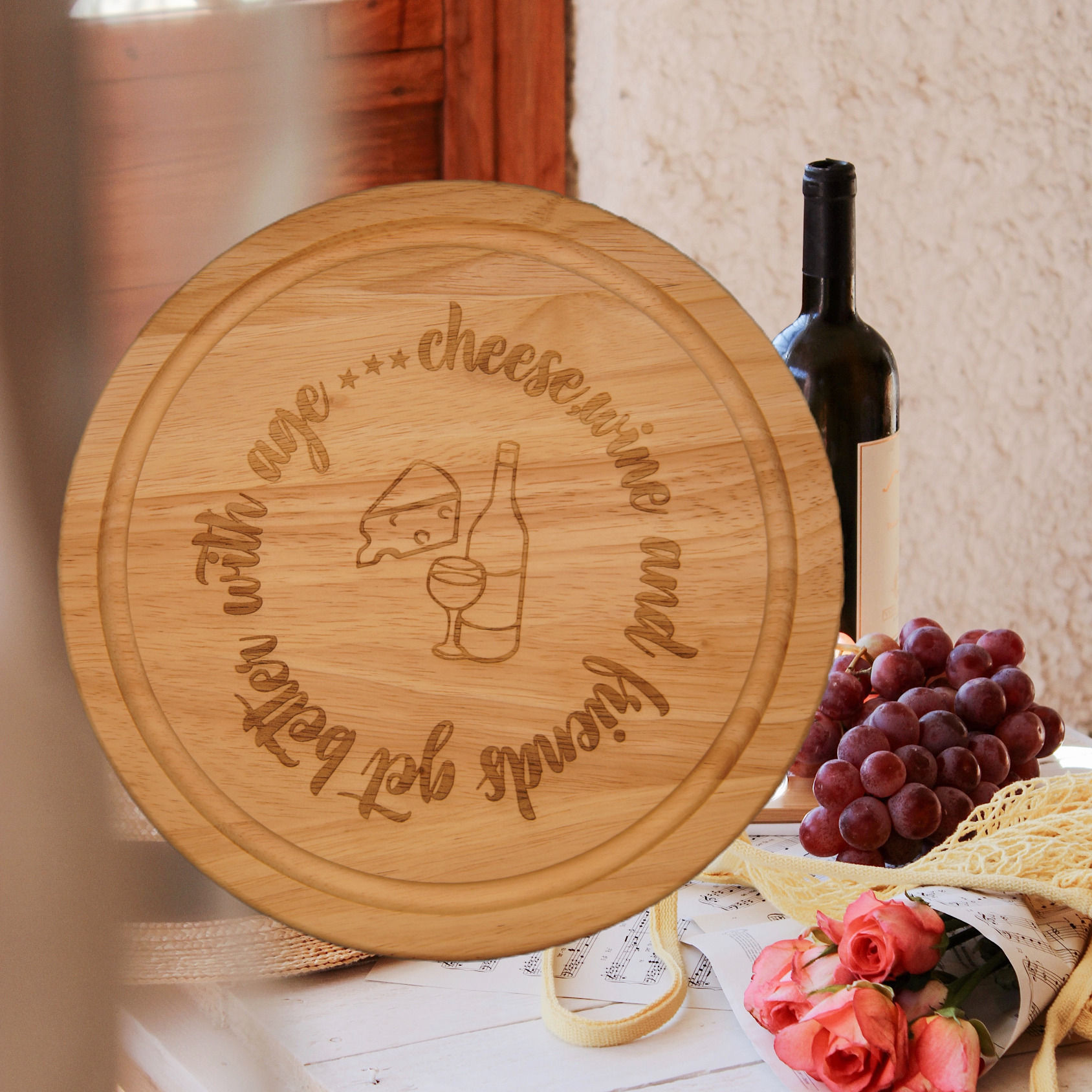 Chopping Board / Cake Display Board - Cheese, Wine And Friends