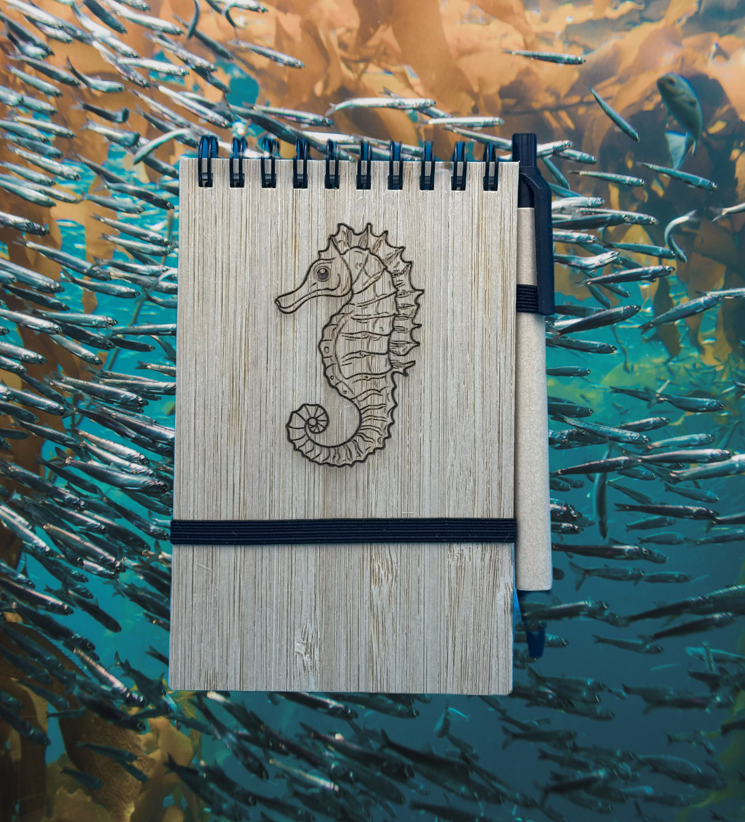 Bamboo Flip A6 Notebook and Pen - Seahorse