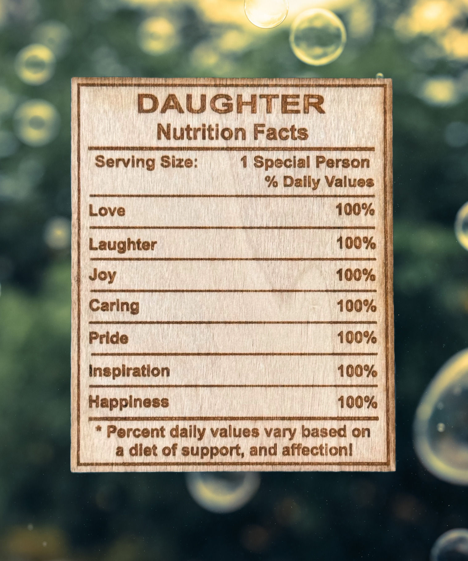 Nutrition Facts For Daughter - Wooden Plaque
