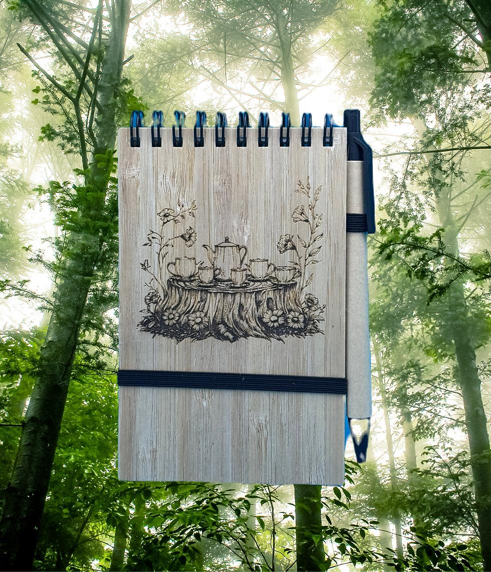 Thumbnail: Bamboo Flip A6 Notebook and Pen - Woodland Tea Party
