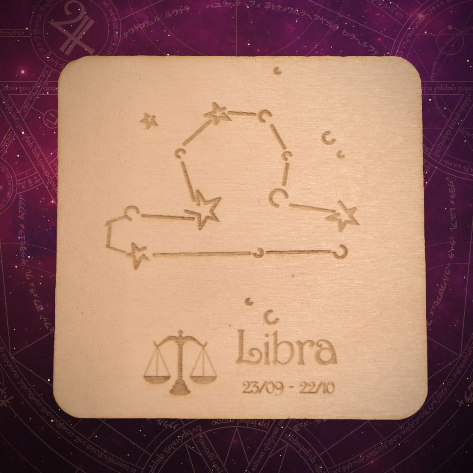 Zodiac Sign Wooden Coaster - Libra