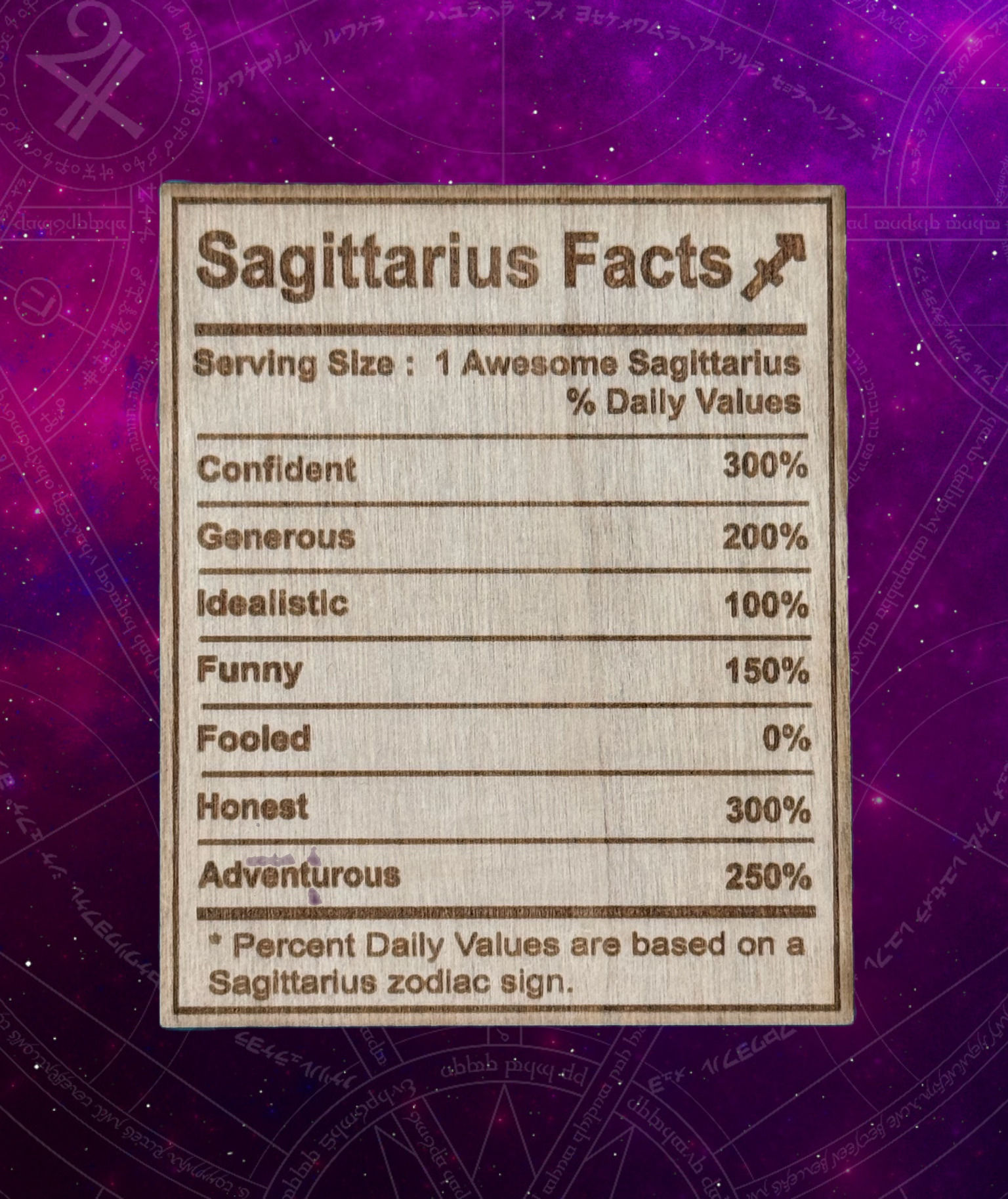 Nutrition Facts For Sagittarius - Wooden Plaque
