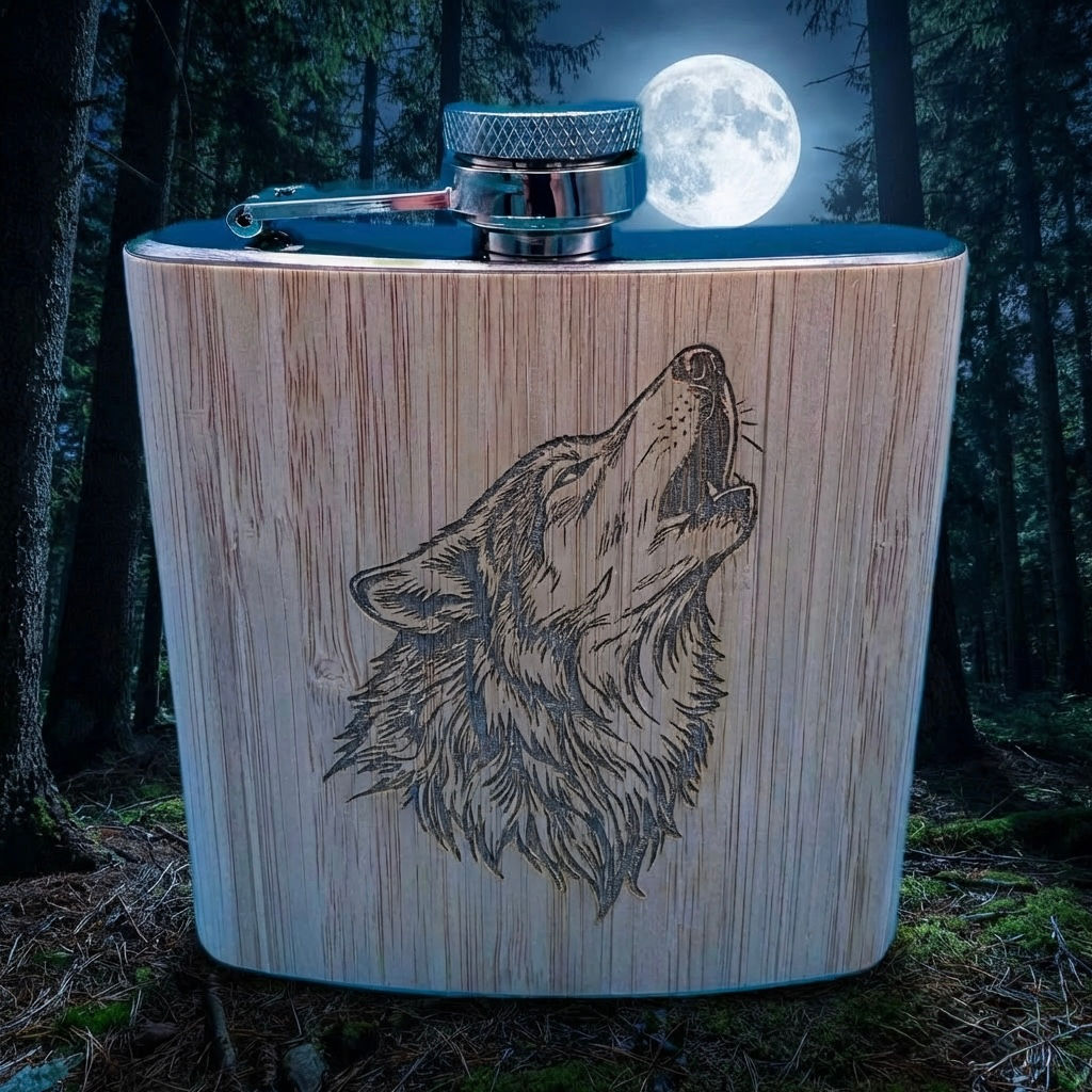 Personalised Hip Flask – Wolf