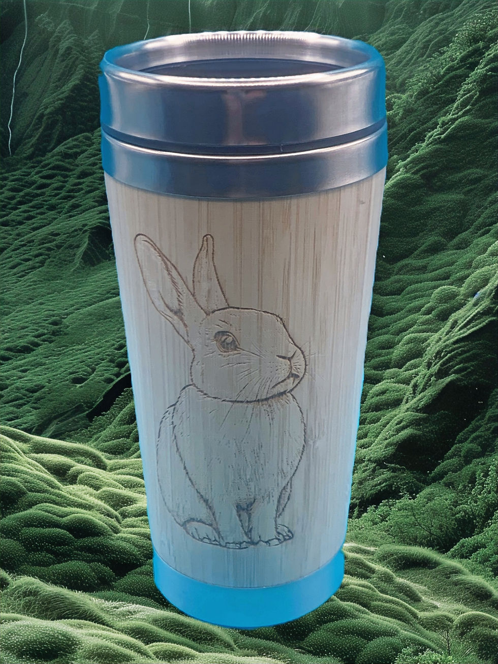 Thumbnail: Reusable Engraved Bamboo Travel Mug / Cup - Rabbit
