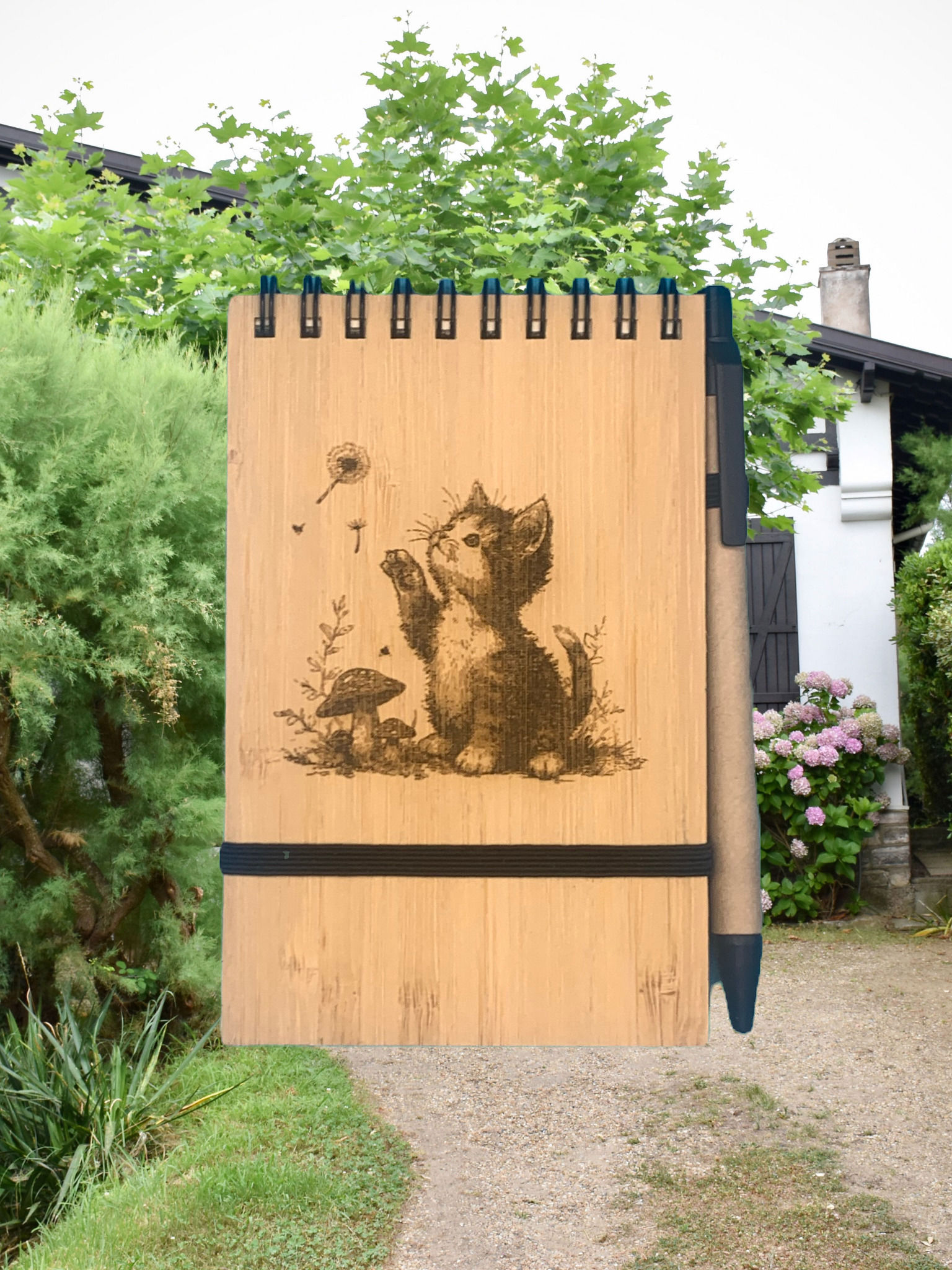 Bamboo Flip A6 Notebook and Pen - Cat