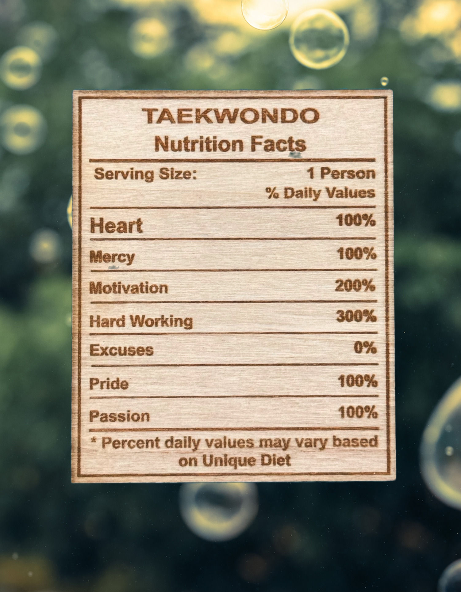 Nutrition Facts For Taewonda - Wooden Plaque