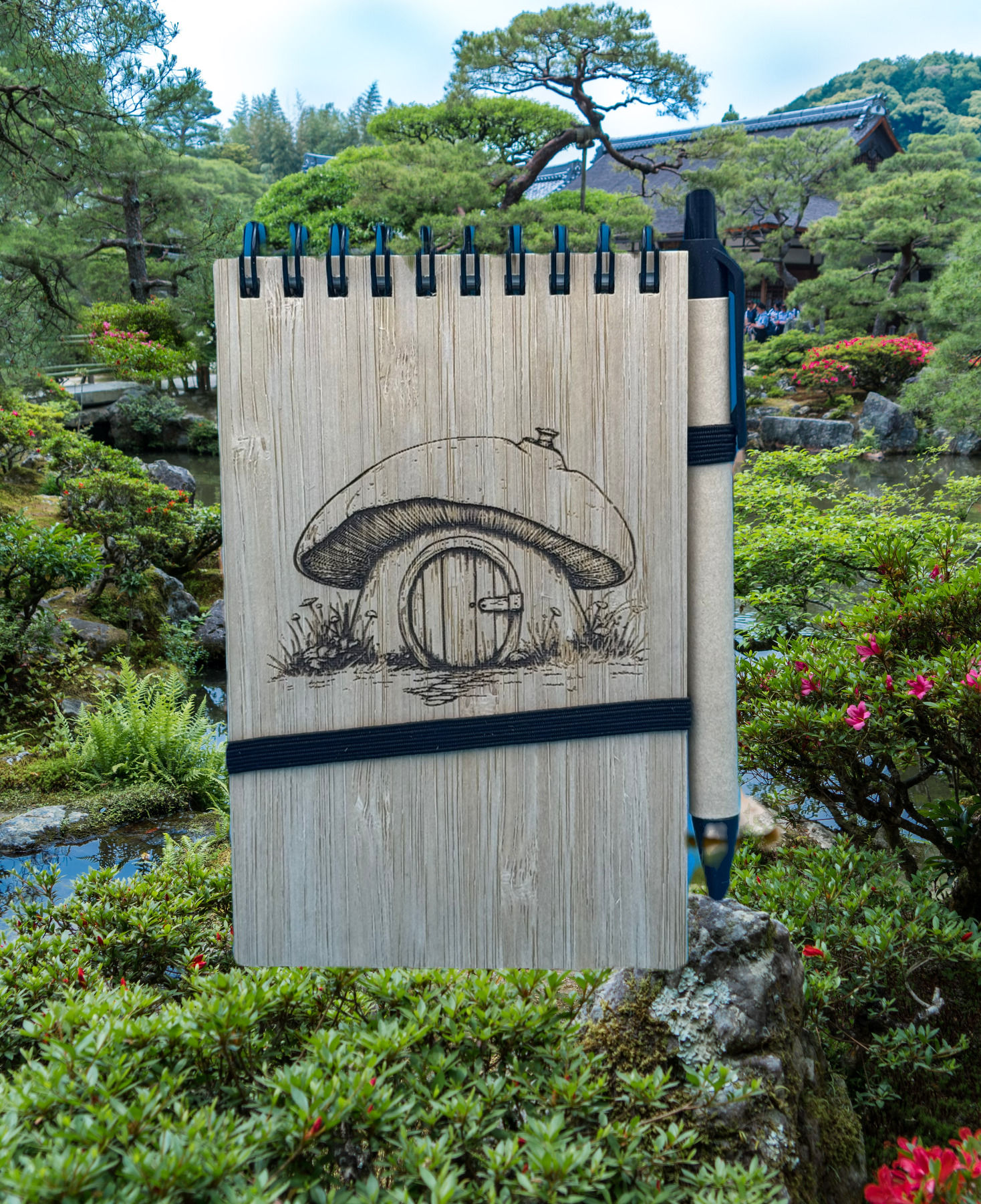 Bamboo Flip A6 Notebook and Pen - Mushroom Home