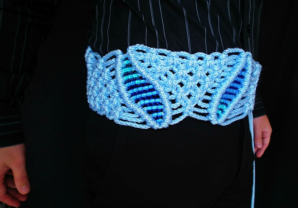 Thumbnail: Elvis Style 1970 Sky Blue Macramé Belt