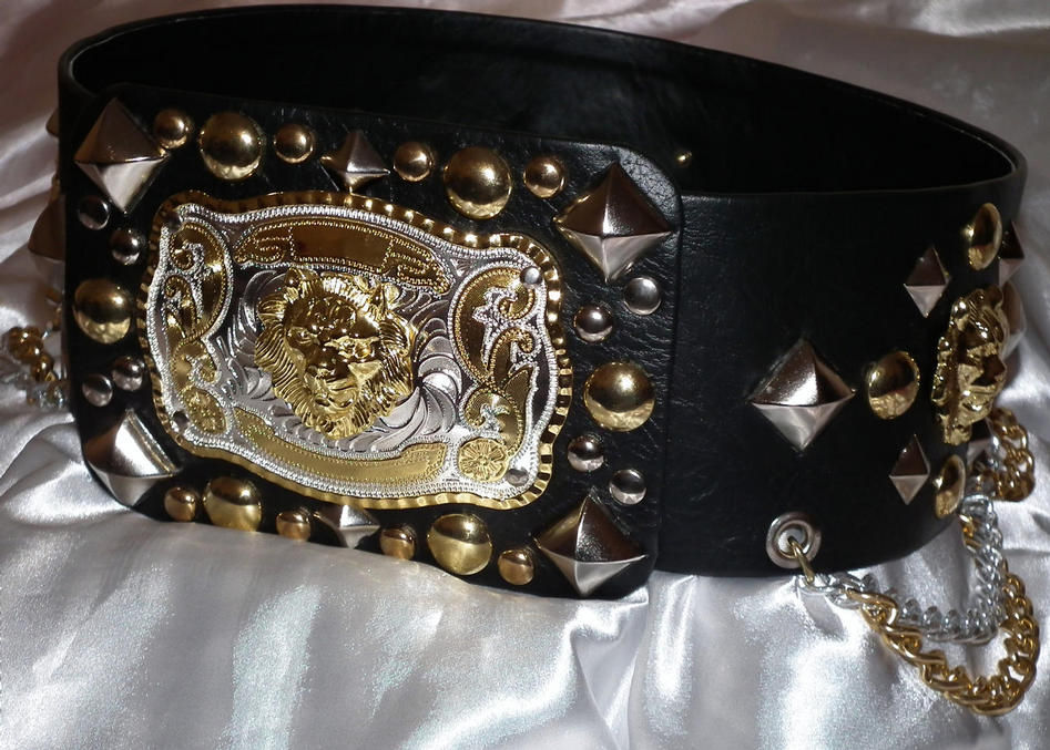 Thumbnail: Square Studded Gold and Silver Lion Head Belt