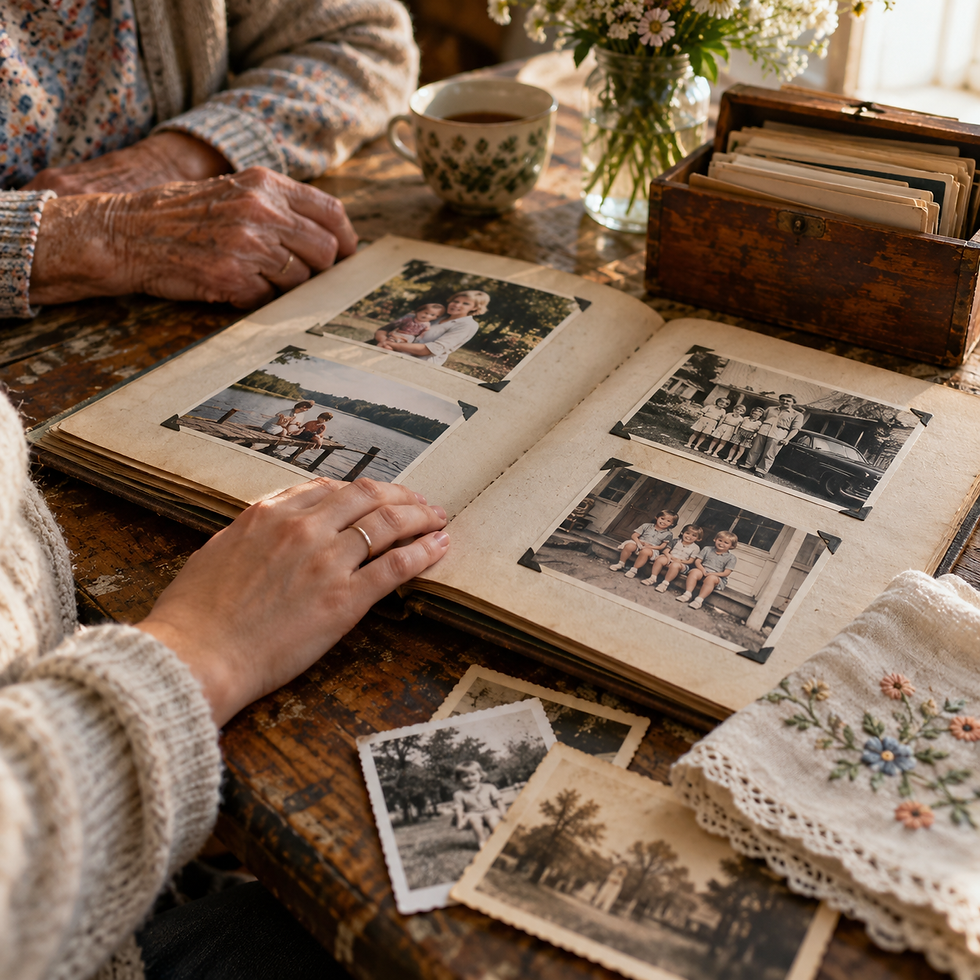 Family photo album, recipe box and treasured keepsakes