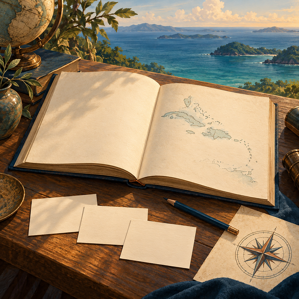 Columbus & Caribbean History Guide — illustrative cover art for a digital PDF download; pictured props are not included