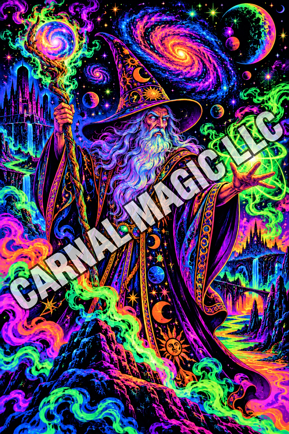 Carnal Magic LLC watermarked preview of the Blacklight Wizard Poster