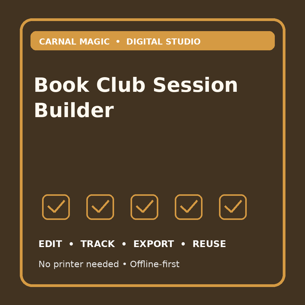 Book Club Session Builder Carnal Magic digital planning tool cover