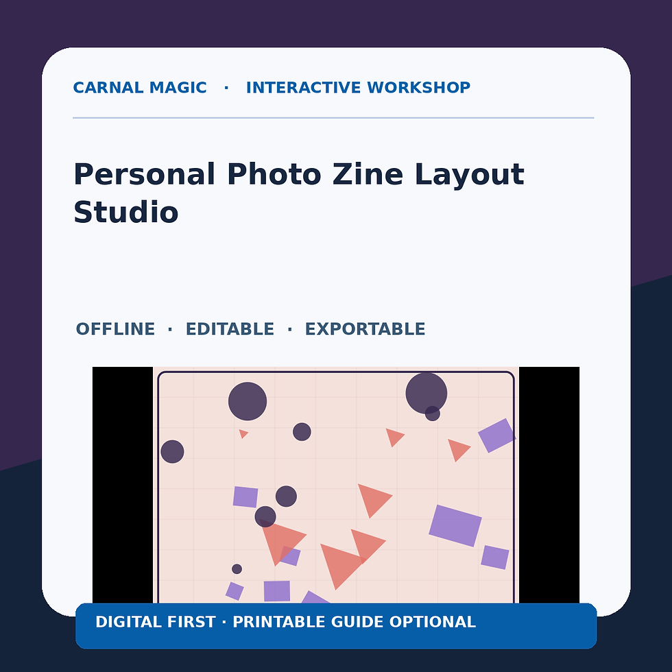 Personal Photo Zine Layout Studio Carnal Magic original digital workshop cover