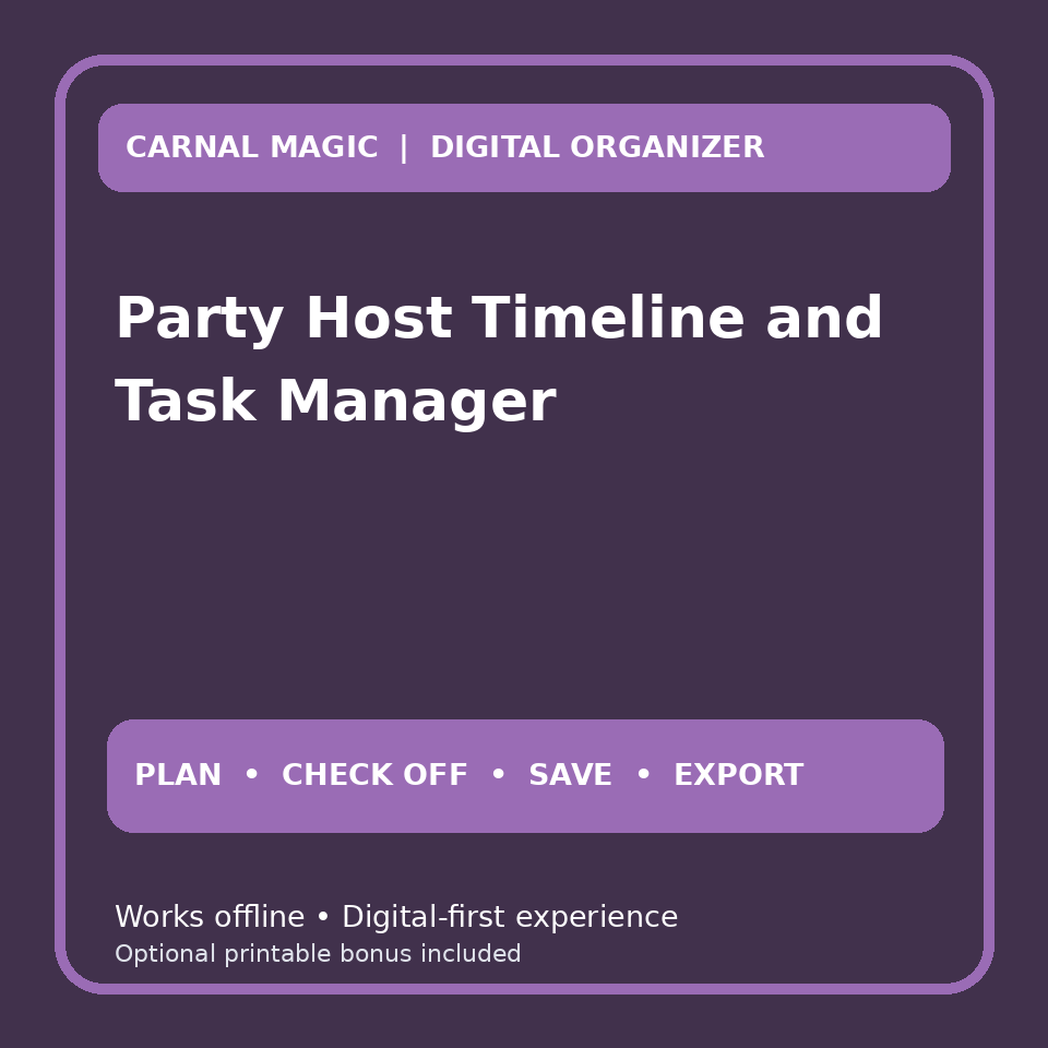 Party Host Timeline and Task Manager offline interactive planning workbook cover