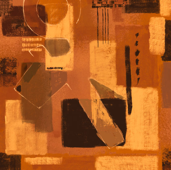 Abstract mid-century style artwork in terracotta tones inspired by architectural details from Granada Studios, printed on large scale acoustic panels for Mollie’s Manchester.