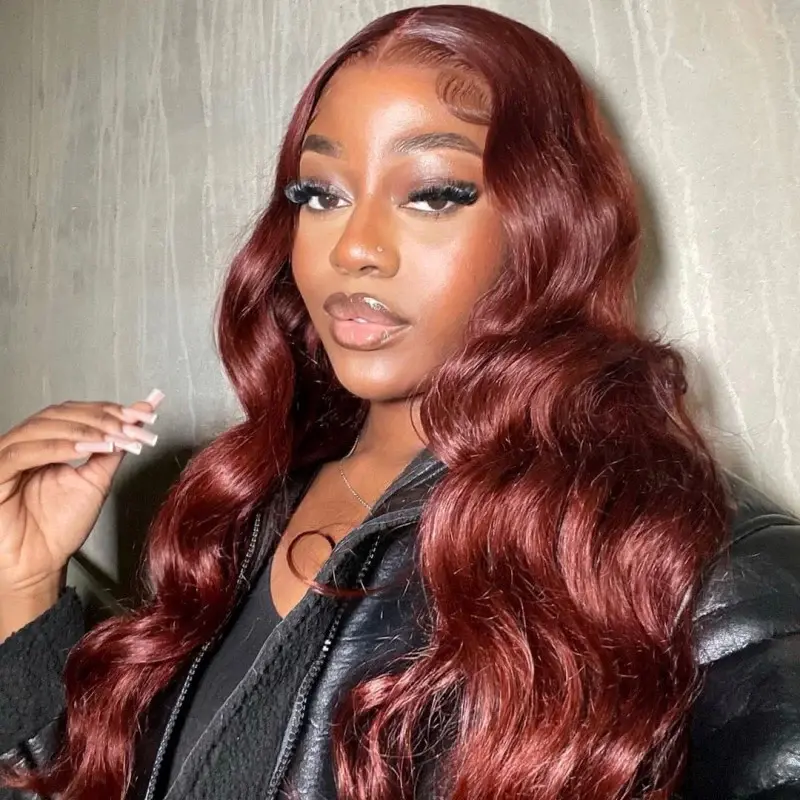 Thumbnail: Auburn Red Color 13x6 HD Lace Frontal Full Size™ Loose Body Wave All Pre Styled 