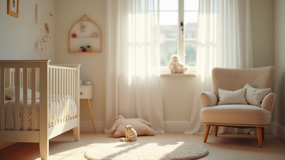 Close-up view of a serene nursery with soft lighting and a crib