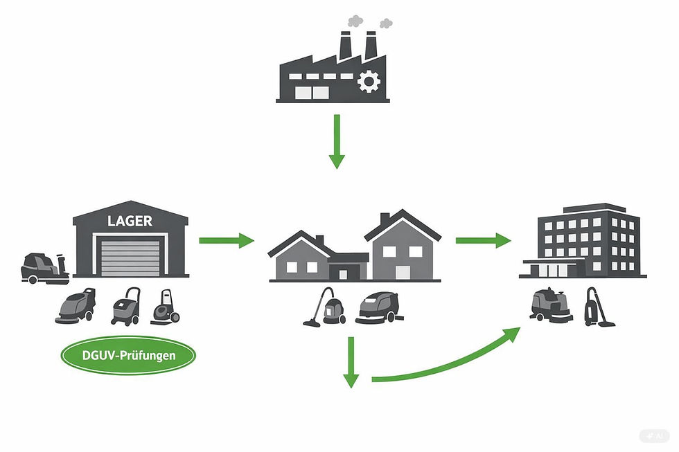 Ablaufdiagramm zur Geräteverwaltung und DGUV-Prüfung.